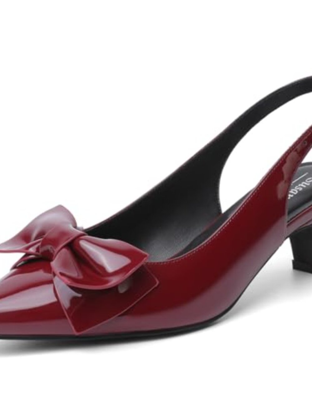Slingback Kitten Heel Pointed Toe Bow Pump with Adjustable Ankle Strap